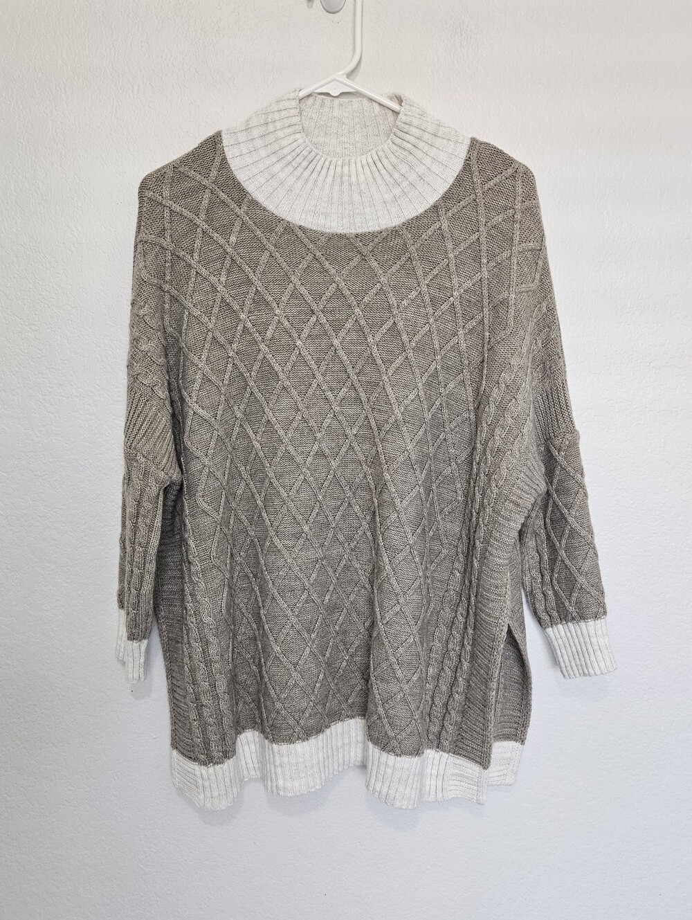 Mersea Lisbon Traveler Mock Neck Cable Knit Sweater Womens One Size Driftwood